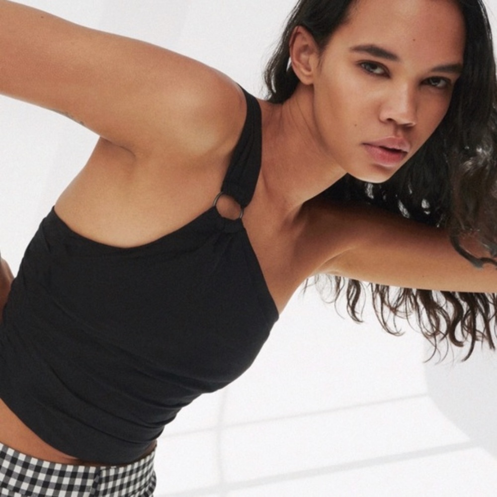 Zara Black Linen Blend Crop Top with Metal Ring